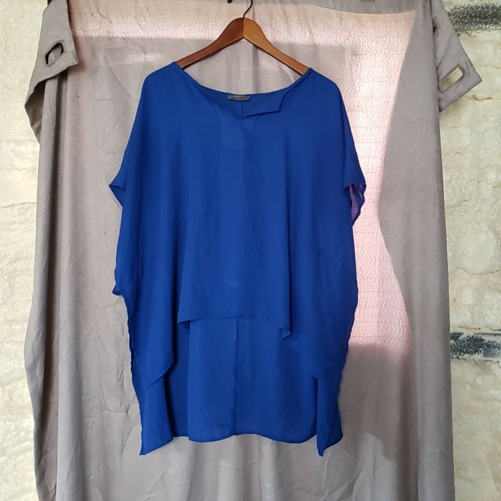 West Kei Blouse Womens One Size Blue Boat Neck Short Dolman Sleeve Tunic Top